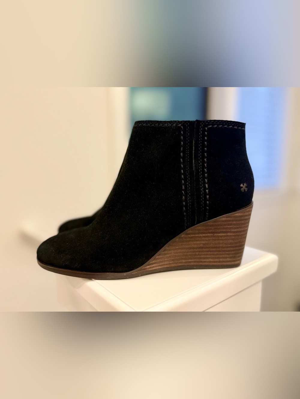 Lucky Brand Black Suede Wedge Ankle Booties